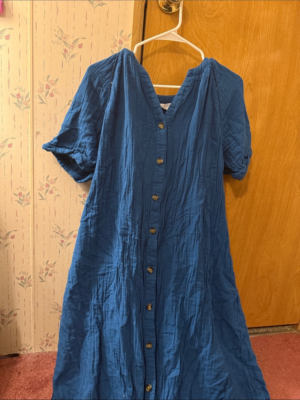 Time and Tru Blue Button-Front Midi Dress